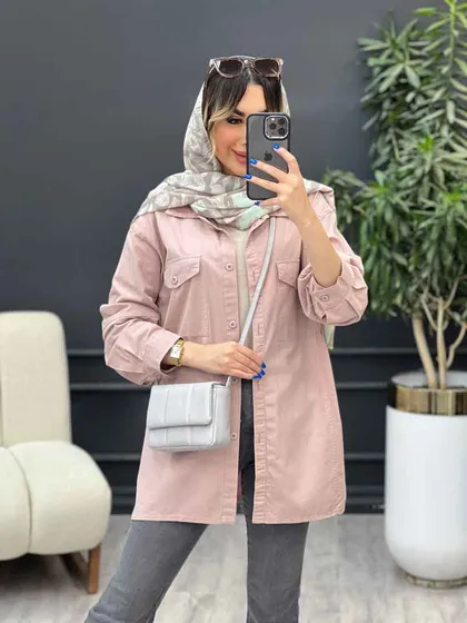 مانتو آستین برش‌دار سر جیب دکمه