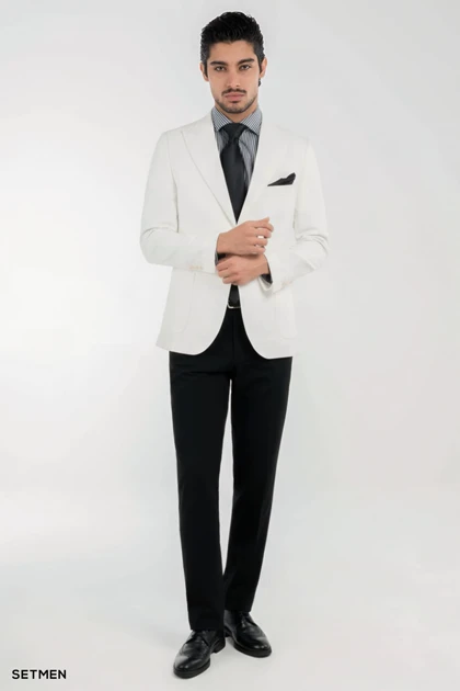 کت تک مردانه نیم آستر دو دکمه یقه ایتالیایی