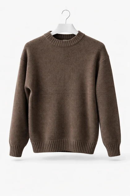 پلیور بافتنی لش باکسی یقه گرد قهوه ای سوخته فری سایز مناسب XL و XXL