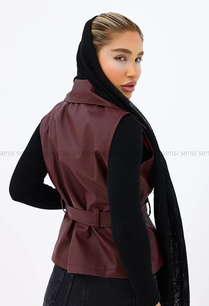 وست چرم زنانه یقه انگلیسی کد1006682