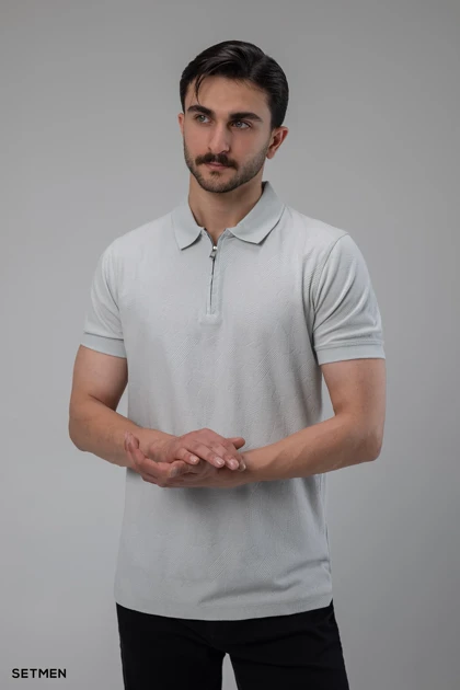 تیشرت یقه دار نیم زیپ ژاکارد اولد مانی