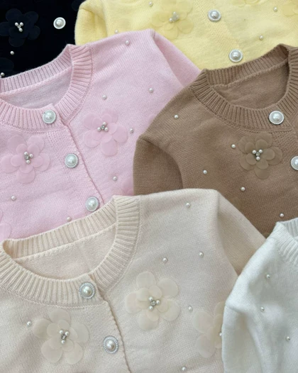 ژاکت بافت گل و مروارید مدل 2 کد 5250