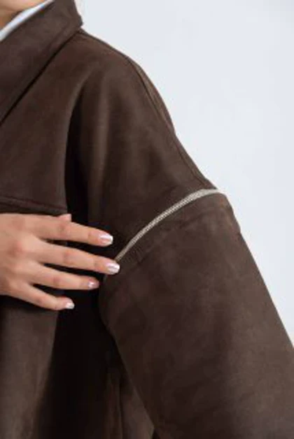 بامبر جکت جیر قهوه ای Suede دوحالته