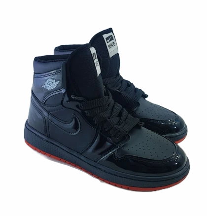کفش اسپرت مردانه برند نایکی nike مدل جردن وان ساق‌دار مشکی ورنی کد 612