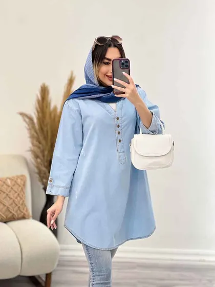 مانتو جین چهاردکمه زاپ‌دار