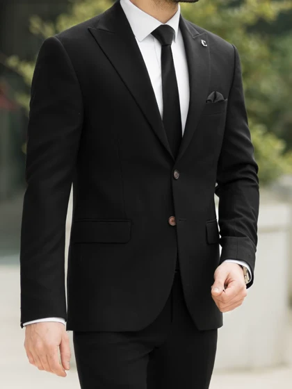 کت فاستونی مشکی (دو دکمه قهوه ای) c236