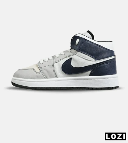 کفش کتانی بزرگ پا ساق‌دار سفید سرمه ای طوسی NIKE AIR Jordan 1 مدل 8308