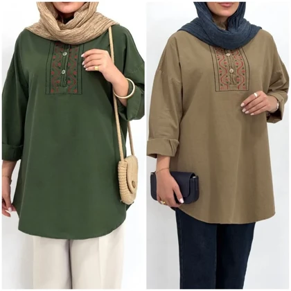 تونیک مانتویی گلدوزی شده زنانه نرگس