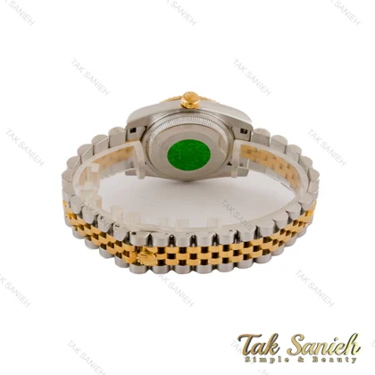 ساعت رولکس زنانه مدیوم دورنگ طلایی صفحه سفید صدف خطی Rolex-5209-L