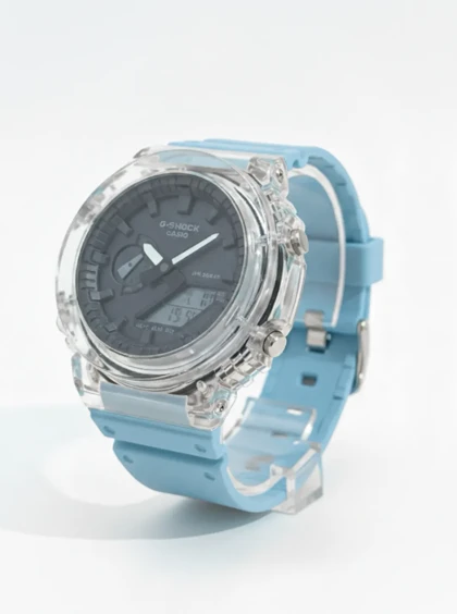ساعت طرح جی شاک 2100 صفحه شفاف آبی