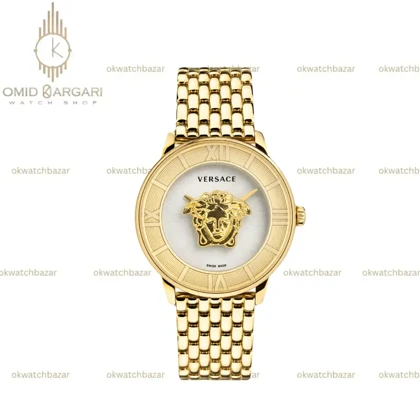 ساعت مچی ورساچه طرحدار بند طلایی صفحه سفید Versace
