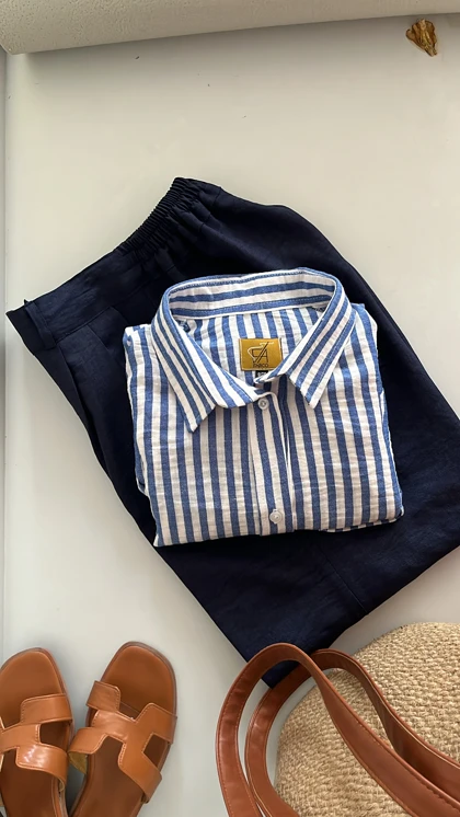 شومیز راه راه لینن زنانه خنک و تابستانی کد 093