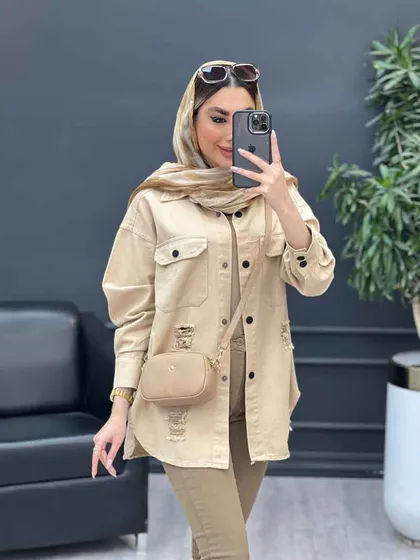 مانتو کتان سر آستین دو دکمه