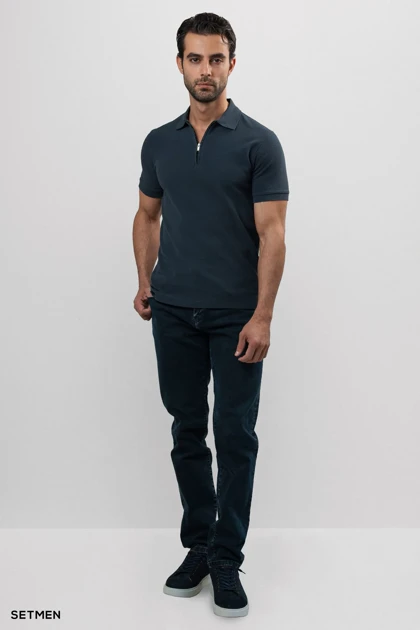 تیشرت یقه نیم زیپ سوزنی ساده