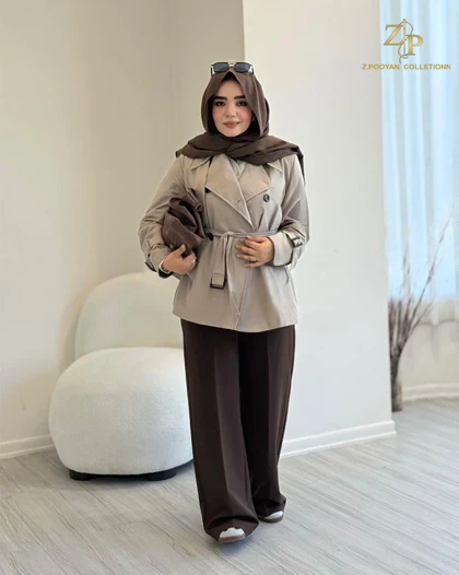 ترنچ کت زنانه کتان فرین