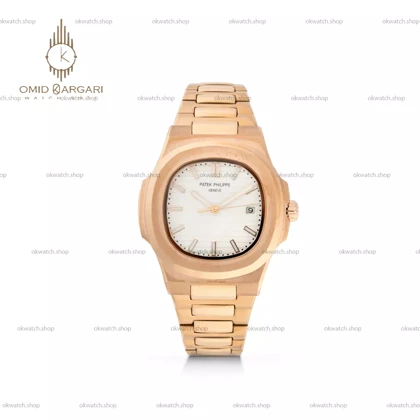 ساعت مچی پتک فیلیپ اتوماتیک بند فلزی رزگلد صفحه سفید Patek Philippe Nautilus