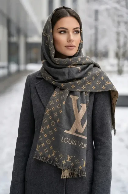 شال بافت زنانه طرح لویی ویتون | بافت ریز ترند زمستانی
