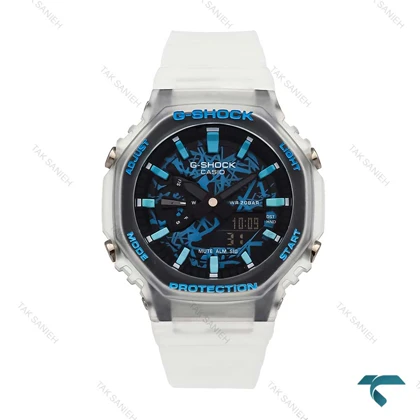ساعت جیشاک GMA-S2100 زنانه شیشه ای صفحه آبی G-shock-6413-L