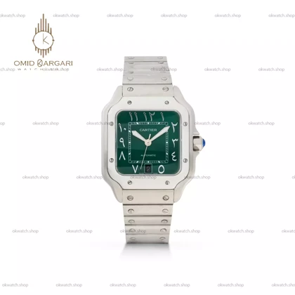 ساعت مچی کارتیه د سانتوس اتوماتیک عدد عربی صفحه سبز Cartier