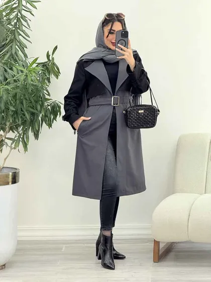 بارانی جین ترکیبی دو جیب