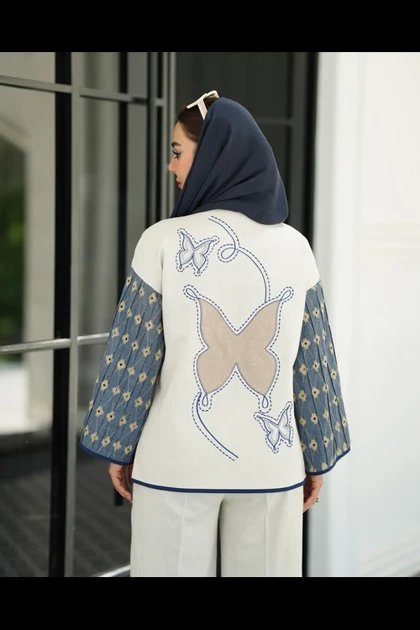 کت لینن گلدوزی پروانه ای
