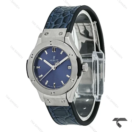ساعت هابلوت مینی زنانه استیل بند چرم طرح دار سرمه ای Hublot-10634-L