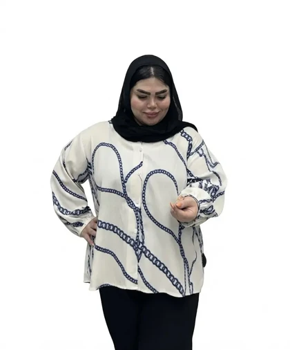 شومیز سایز بزرگ زنانه لینن طرح زنجیری