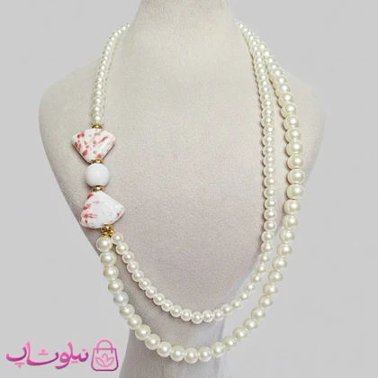 گردنبند زنانه دستساز مدل پاپیون با طرح مروارید دولاین کد 350