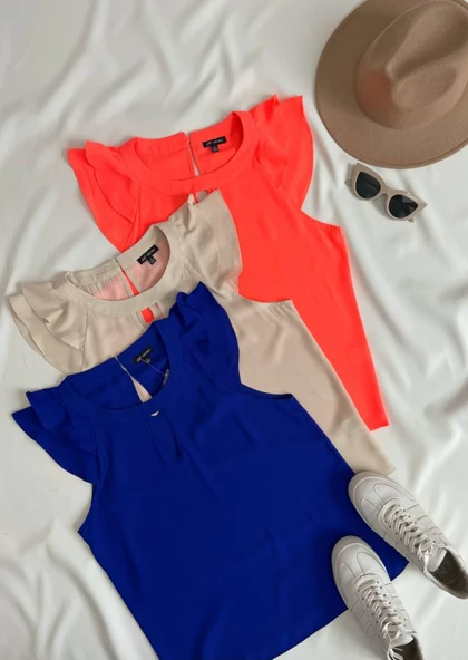 تاپ حلقه آستین چین‌دار کد 2734