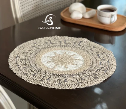 رومیزی عسلی گرد قیطان دوزی ورساچه کد 1 رنگبندی متنوع