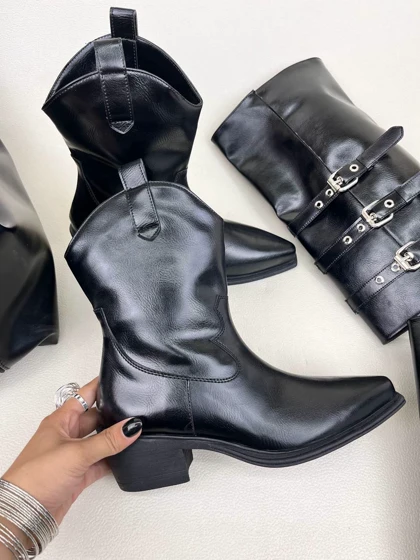 نیم بوت زنانه طرح چکمه کابوی زارا دو تیکه ZARA کد 1725 دختر طهرونی