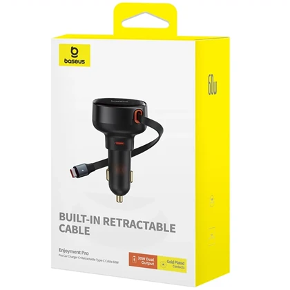 شارژر فندکی فست شارژ بیسوس Baseus مدل C0203100 توان 60 وات با کابل