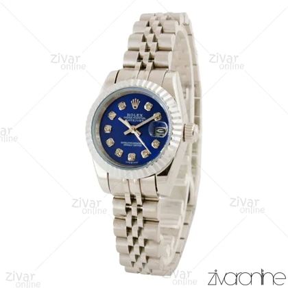 ساعت رولکس دیت جاست زنانه سیلور صفحه سرمه ای اسمال 104527