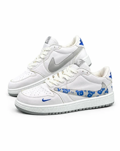 کفش کتانی مردانه مدل نایکی ترویس کاز سفید طوسی آبی Nike travis kawz
