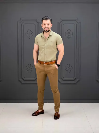 پیراهن کوتاه 040802 BENETTON زیتونی