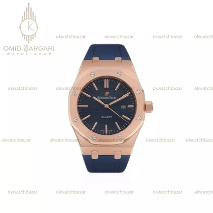 ساعت مچی اودمار پیگه باتری قاب رزگلد صفحه آبی Audemars Piguet