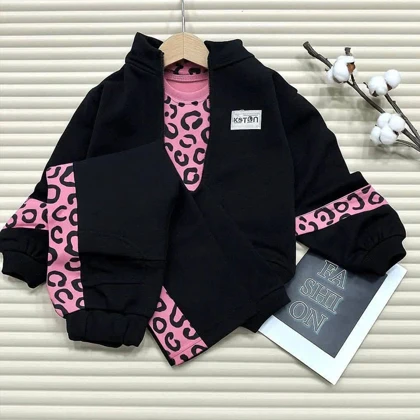 سه تیکه دخترانه سویشرت،تاپ ،شلوار پلنگی