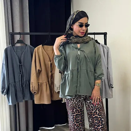 شومیز عروسکی لینن بندی جلو باز