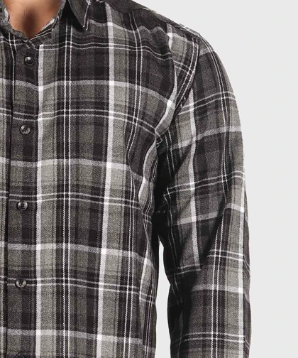 پیراهن مردانه پشمی چهارخانه طوسی تیره 0184