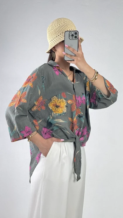 شومیز گره‌ای گل‌دار کد 500674