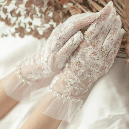 دستکش کوتاه زنانه دانتل عروس مرواریدی پیرل (Pearl) شین