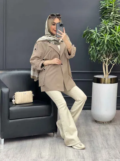 مانتو لینن پشت دکمه سرشانه پاگن
