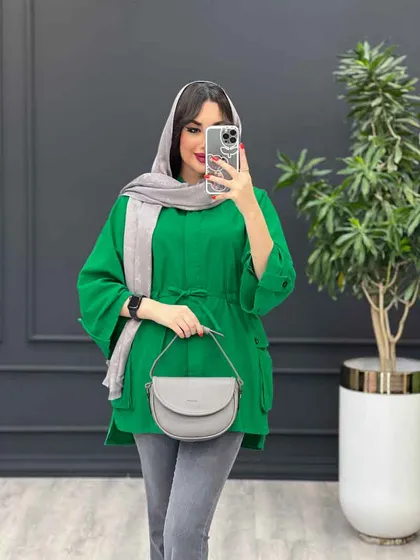 مانتو لینن کمرگت بغل جیب