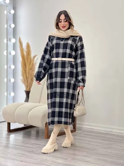 پیراهن بلند چهارخونه آستین پیله