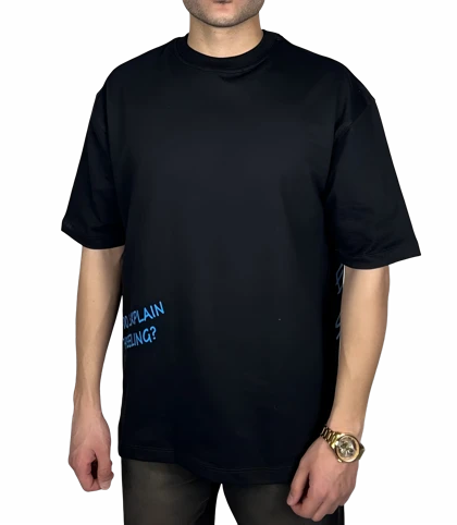 تیشرت آستین کوتاه مردانه مشکی با چاپ نوشته آبی