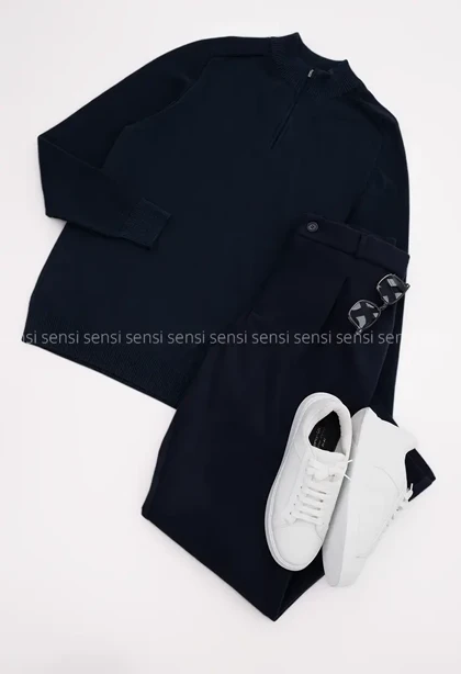 بلوز بافت یقه 5سانت نیم زیپ مردانه کد20000041