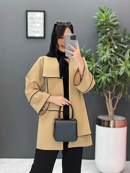 مانتو یقه دوبل مغزی دوزی