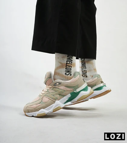 کفش کتانی بزرگ پا طوسی سبز گلبهی NEW BALANCE 9060