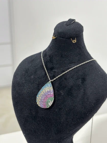 گردنبند نقره زنانه اشکی رنگی 992