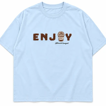 تیشرت مردانه باکسی نخ پنبه طرح نوشته ENJOY آبی روشن پرسیسکا